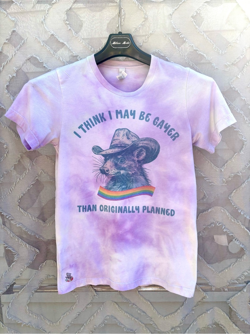 I Think I May Be Gayer Possum Cowboy Pride TieDye Graphic Novelty Tee Size Small